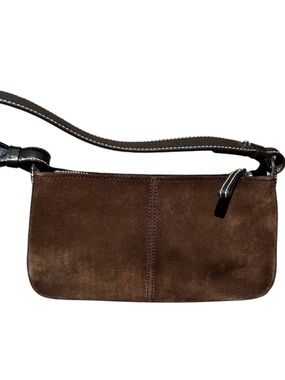 Ann Taylor Dark Brown Suede and leather Shoulder Bag with Contrast Stitching 9x5